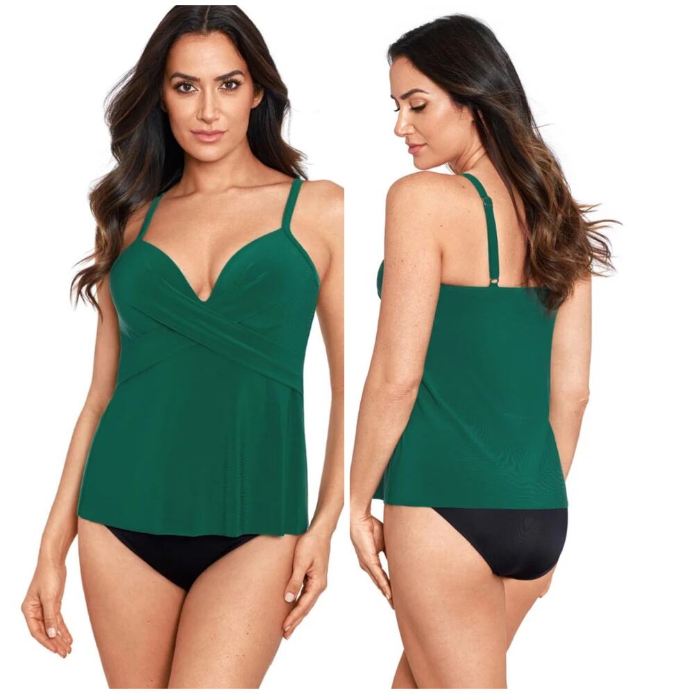 Miraclesuit NWT Allura Malachite Green Tankini Top Size 16 Underwire Bra Top